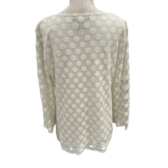 Style&Co. XL Polka Dot Lace Mesh Overlay Top With Crochet Cuffs & Hem in Cream - Picture 3 of 11